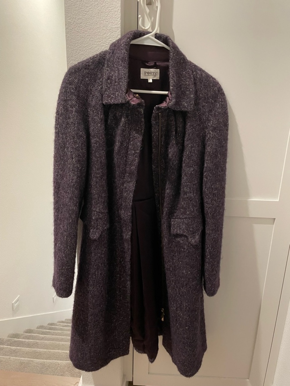 Long Knit Wool Coat in Deep Plum